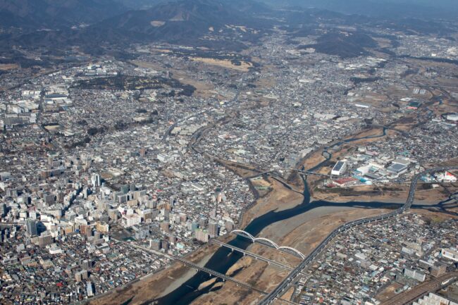 あゆみ橋・相模川三川合流点の航空写真