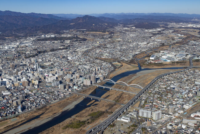 あゆみ橋・三川合流点付近の航空写真