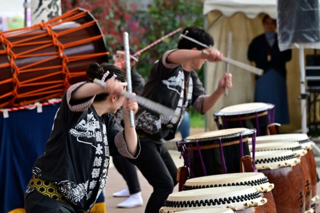 あつぎ飯山桜まつりの飯山白龍太鼓の写真